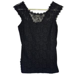 Express Black Lace Front Sleeveless Top Women’s Sheer Neckline